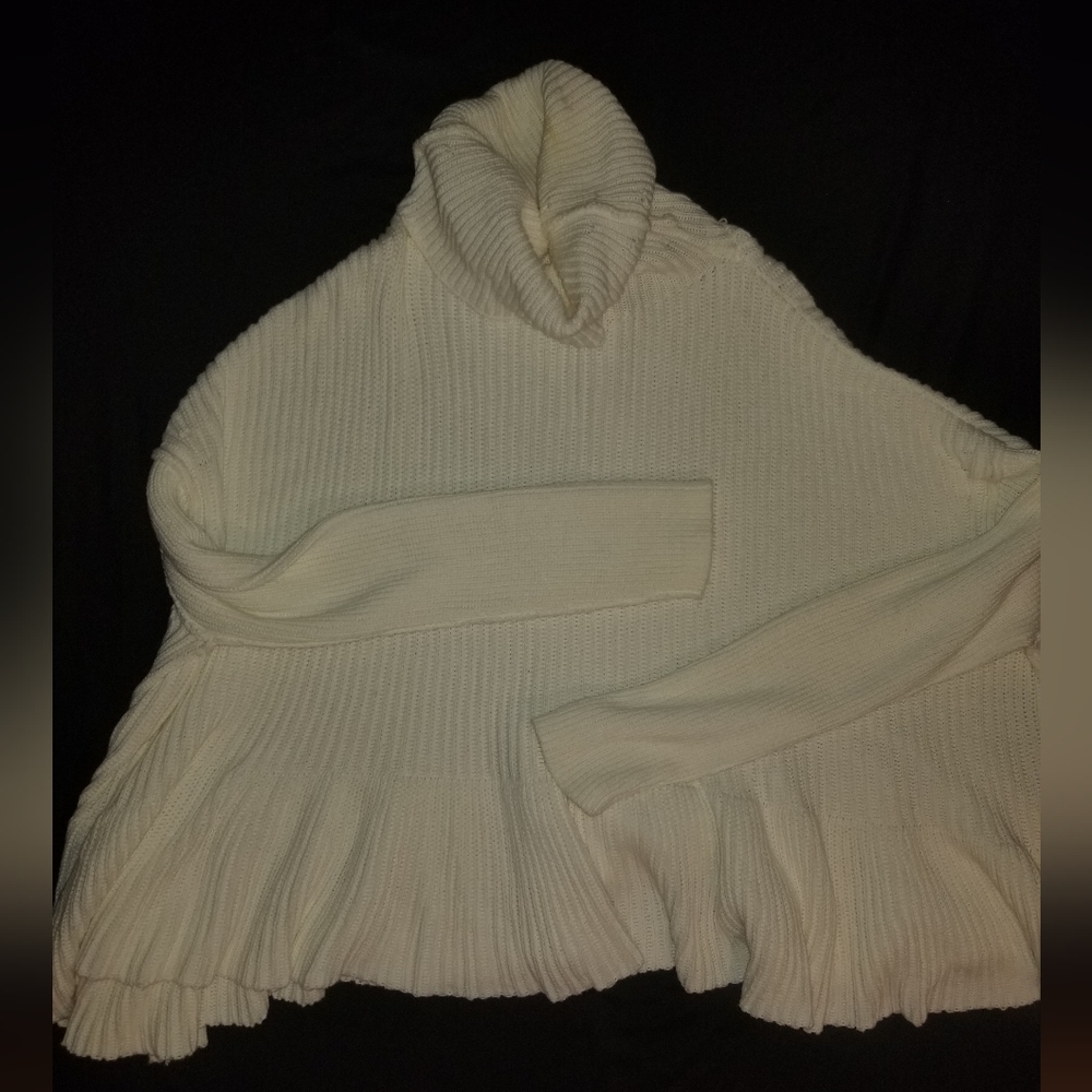 Free People Turtleneck Peplum White Sweater, M